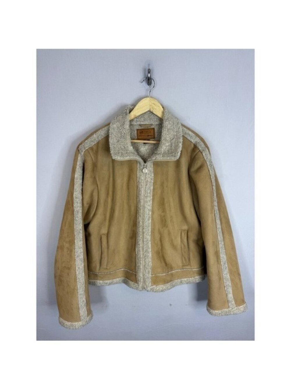 Outback Trading Co Tan Faux Suede Sherpa Lined Western Zip Jacket Womens XL